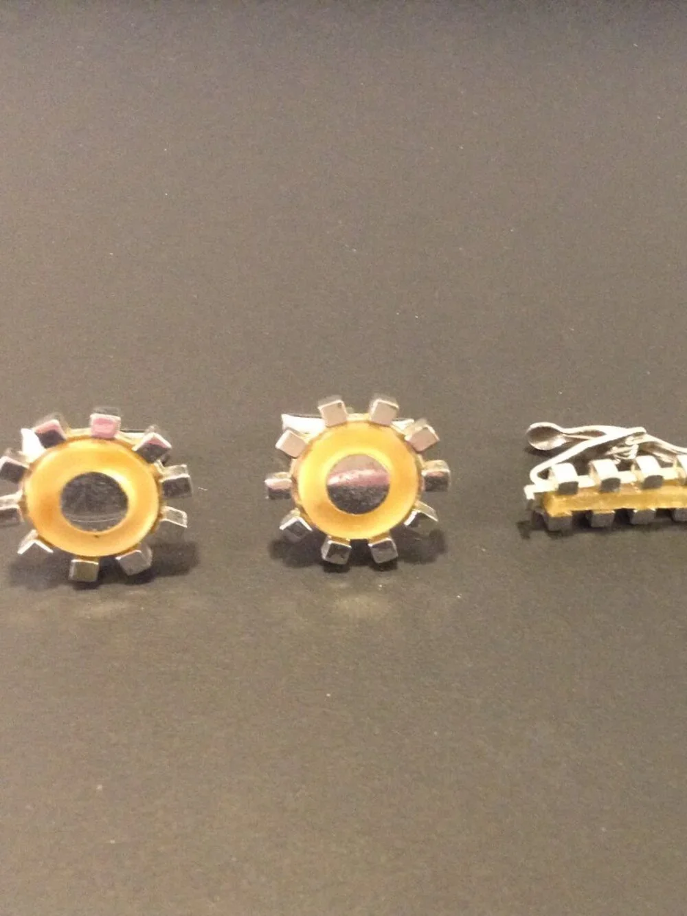 VTG Swank Unique Cuff Links/Tie Tack MCM Cool Avant Garde Atomic Age Sputnik